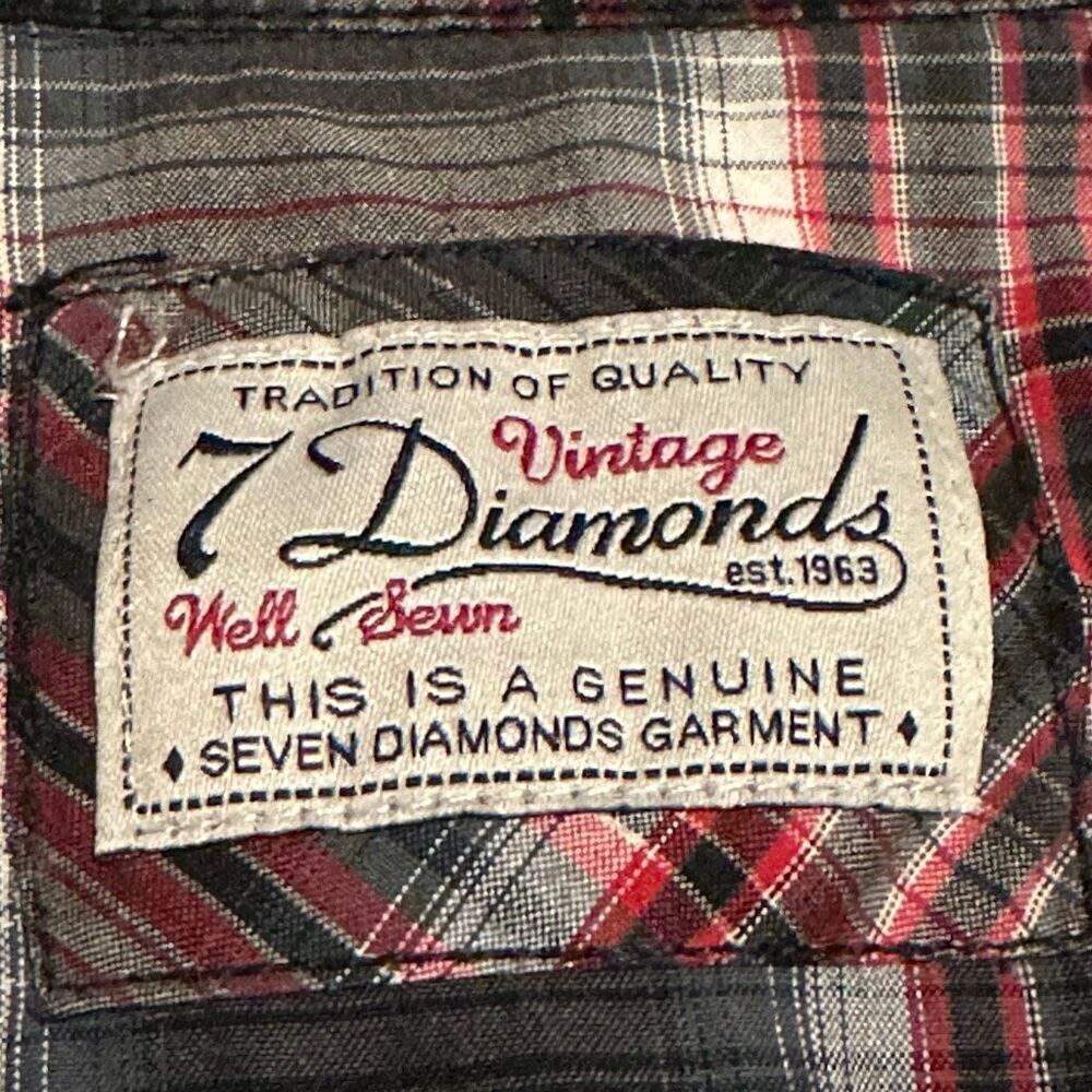 7 Diamonds Plaid Button Up Collared Short Sleeve Shirt | Men Size XXL - Picture 2 of 11
